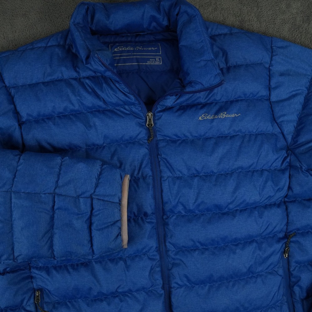 Eddie Bauer 650 Down Puffer Jacket Mens XL Blue Full Zip Quilted Winter Warm